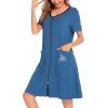 image:imageSWOMOG Womens Zip Up Housecoat Zipper Front Robe Lightweight Bathrobe Short Sleeve Loungewear Nightgowns with PocketsDeep Sky Blue