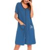 image:imageSWOMOG Womens Zip Up Housecoat Zipper Front Robe Lightweight Bathrobe Short Sleeve Loungewear Nightgowns with PocketsDeep Sky Blue
