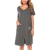 image:imageSWOMOG Womens Zip Up Housecoat Zipper Front Robe Lightweight Bathrobe Short Sleeve Loungewear Nightgowns with PocketsFlecking Gray