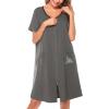 image:imageSWOMOG Womens Zip Up Housecoat Zipper Front Robe Lightweight Bathrobe Short Sleeve Loungewear Nightgowns with PocketsFlecking Gray