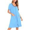 image:imageSWOMOG Womens Zip Up Housecoat Zipper Front Robe Lightweight Bathrobe Short Sleeve Loungewear Nightgowns with PocketsLight Blue