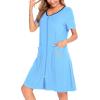 image:imageSWOMOG Womens Zip Up Housecoat Zipper Front Robe Lightweight Bathrobe Short Sleeve Loungewear Nightgowns with PocketsLight Blue