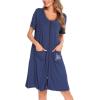 image:imageSWOMOG Womens Zip Up Housecoat Zipper Front Robe Lightweight Bathrobe Short Sleeve Loungewear Nightgowns with PocketsNavy Blue