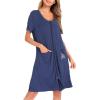 image:imageSWOMOG Womens Zip Up Housecoat Zipper Front Robe Lightweight Bathrobe Short Sleeve Loungewear Nightgowns with PocketsNavy Blue