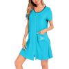 image:imageSWOMOG Womens Zip Up Housecoat Zipper Front Robe Lightweight Bathrobe Short Sleeve Loungewear Nightgowns with PocketsPeacock Blue