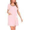image:imageSWOMOG Womens Zip Up Housecoat Zipper Front Robe Lightweight Bathrobe Short Sleeve Loungewear Nightgowns with PocketsPink