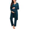image:imageSWOMOG Maternity Nursing Pajamas Sets 3 PCS Women Postpartum Pajama Breastfeeding 3 in 1 Labor Delivery Button Pregnancy PjsOxford Blue