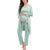 image:imageSWOMOG Maternity Nursing Pajamas Sets 3 PCS Women Postpartum Pajama Breastfeeding 3 in 1 Labor Delivery Button Pregnancy PjsSage Green