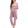 image:imageSWOMOG Maternity Nursing Pajamas Sets 3 PCS Women Postpartum Pajama Breastfeeding 3 in 1 Labor Delivery Button Pregnancy PjsTaro Purple
