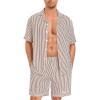 image:imageSWOMOG Men Pajama Set Short Sleeve Summer Pjs Button Down Sleepwear Soft Pajama Shorts 2 Piece Loungewear with PocketsBrown White Stripes