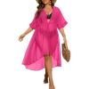 image:imageSWOMOG Women Cover Ups Plus Size Swimsuit Chiffon Kimono Long Cardigan Open Front Bathing Suit Summer Flowy Bikini BeachwearRose Red