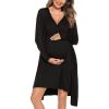 image:imageSWOMOG Women Maternity Nursing Gown and Robe Set 3 in 1 Labor Delivery Nursing Nightgown for Breastfeeding Hospital BathrobeBlack