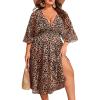 image:imageSWOMOG Women Plus Size Cover Ups Swimsuit VNeck Batwing Sleeve Pleated Waist Cover Ups Chiffon Summer Bikini BathingBlack Leopard