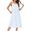 image:imageSWOMOG Womens Cotton Nightgowns Sleeveless Night Gown Embroidery House Dress Soft Long Nightdress with PocketsLight Blue