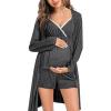 image:imageSWOMOG Womens Maternity Robe Set 3 Piece Nursing Pajamas for Breastfeeding 3 in 1 Labor Delivery Hospital Pregnancy Pjs GreyDeep Grey