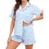 image:imageSWOMOG Womens Pajama Sets Cute Ruffle Matching PJs Sleepwear Button Down Short Sleeve Loungewear 2 Piece PJ SetBlue Plaid Cherry