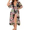 image:imageSWOMOG Womens Plus Size Cover Up Robe Cardigan Swimsuit Kimono Flowy Coverup Beach Open Front Summer SwimwearBlack Green Flower