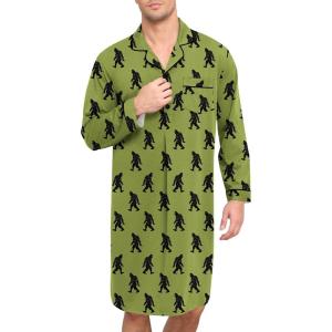 image:imageSWOMOG Mens Nightgown Long Sleeve Sleep Shirt Big amp Tall Nightshirt Button Down Pajama Comfy Nightwear MXXXLArmy Green Bigfoot