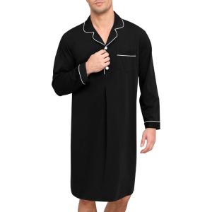 image:imageSWOMOG Mens Nightgown Long Sleeve Sleep Shirt Big amp Tall Nightshirt Button Down Pajama Comfy Nightwear MXXXLBlack