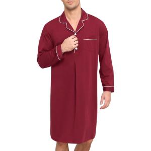 image:imageSWOMOG Mens Nightgown Long Sleeve Sleep Shirt Big amp Tall Nightshirt Button Down Pajama Comfy Nightwear MXXXLWine Red