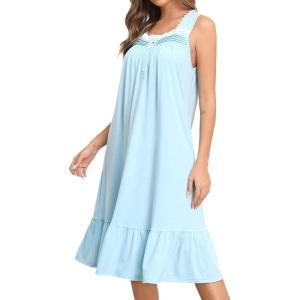 image:imageSWOMOG Womens Nightgowns Sleeveless Night Gown Victorian Nightdress House Dress with Pockets Ruffle Button Sleepshirt SXXXLLight Blue