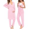 image:imageSWOMOG Maternity Nursing Robe Set 3 Piece Breastfeeding Pajamas 3 in 1 Labor Delivery Sleevless TopsampLong Pants Pregnancy PjsPink