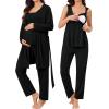 image:imageSWOMOG Maternity Nursing Robe Set 3 Piece Breastfeeding Pajamas 3 in 1 Labor Delivery Sleevless TopsampLong Pants Pregnancy PjsSleevelessblack