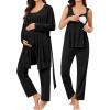 image:imageSWOMOG Maternity Nursing Robe Set 3 Piece Breastfeeding Pajamas 3 in 1 Labor Delivery Sleevless TopsampLong Pants Pregnancy PjsSleevelessblack Grey