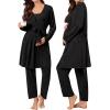 image:imageSWOMOG Maternity Nursing Robe Set 3 Piece Breastfeeding Pajamas 3 in 1 Labor Delivery Sleevless TopsampLong Pants Pregnancy PjsSleevelessblack Grey