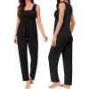 image:imageSWOMOG Maternity Nursing Robe Set 3 Piece Breastfeeding Pajamas 3 in 1 Labor Delivery Sleevless TopsampLong Pants Pregnancy PjsSleevelessblack Grey