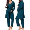 image:imageSWOMOG Maternity Nursing Robe Set 3 Piece Breastfeeding Pajamas 3 in 1 Labor Delivery Sleevless TopsampLong Pants Pregnancy PjsSleevelessdeep Blue