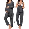 image:imageSWOMOG Maternity Nursing Robe Set 3 Piece Breastfeeding Pajamas 3 in 1 Labor Delivery Sleevless TopsampLong Pants Pregnancy PjsSleevelessdeep Grey