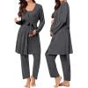image:imageSWOMOG Maternity Nursing Robe Set 3 Piece Breastfeeding Pajamas 3 in 1 Labor Delivery Sleevless TopsampLong Pants Pregnancy PjsSleevelessdeep Grey