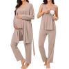 image:imageSWOMOG Maternity Nursing Robe Set 3 Piece Breastfeeding Pajamas 3 in 1 Labor Delivery Sleevless TopsampLong Pants Pregnancy PjsSleevelesslight Brown