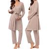image:imageSWOMOG Maternity Nursing Robe Set 3 Piece Breastfeeding Pajamas 3 in 1 Labor Delivery Sleevless TopsampLong Pants Pregnancy PjsSleevelesslight Brown