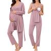 image:imageSWOMOG Maternity Nursing Robe Set 3 Piece Breastfeeding Pajamas 3 in 1 Labor Delivery Sleevless TopsampLong Pants Pregnancy PjsSleevelesstaro Purple