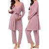 image:imageSWOMOG Maternity Nursing Robe Set 3 Piece Breastfeeding Pajamas 3 in 1 Labor Delivery Sleevless TopsampLong Pants Pregnancy PjsSleevelesstaro Purple