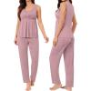 image:imageSWOMOG Maternity Nursing Robe Set 3 Piece Breastfeeding Pajamas 3 in 1 Labor Delivery Sleevless TopsampLong Pants Pregnancy PjsSleevelesstaro Purple