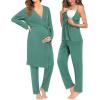 image:imageSWOMOG Maternity Nursing Robe Set 3 Piece Breastfeeding Pajamas 3 in 1 Labor Delivery Sleevless TopsampLong Pants Pregnancy PjsTeal Green