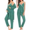image:imageSWOMOG Maternity Nursing Robe Set 3 Piece Breastfeeding Pajamas 3 in 1 Labor Delivery Sleevless TopsampLong Pants Pregnancy PjsTeal Green