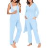 image:imageSWOMOG Maternity Nursing Robe Set 3 Piece Postpartum Breastfeeding Pajamas 3 in 1 Hospital Labor Delivery Pregnancy PjsBaby Bluepants