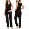 image:imageSWOMOG Maternity Nursing Robe Set 3 Piece Postpartum Breastfeeding Pajamas 3 in 1 Hospital Labor Delivery Pregnancy PjsBlack Greypants
