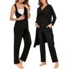 image:imageSWOMOG Maternity Nursing Robe Set 3 Piece Postpartum Breastfeeding Pajamas 3 in 1 Hospital Labor Delivery Pregnancy PjsBlack Greypants