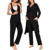 image:imageSWOMOG Maternity Nursing Robe Set 3 Piece Postpartum Breastfeeding Pajamas 3 in 1 Hospital Labor Delivery Pregnancy PjsBlackpants