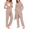 image:imageSWOMOG Maternity Nursing Robe Set 3 Piece Postpartum Breastfeeding Pajamas 3 in 1 Hospital Labor Delivery Pregnancy PjsLight Brownpants