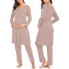 image:imageSWOMOG Maternity Nursing Robe Set 3 Piece Postpartum Breastfeeding Pajamas 3 in 1 Hospital Labor Delivery Pregnancy PjsLight Brownpants