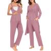 image:imageSWOMOG Maternity Nursing Robe Set 3 Piece Postpartum Breastfeeding Pajamas 3 in 1 Hospital Labor Delivery Pregnancy PjsTaro Purplepants