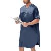 image:imageSWOMOG Mens Silk Satin Nightshirt Short Sleeve Loose Henley Sleep Shirt Comfy Nightgown Big amp Tall Men SleepwearDeep Grey