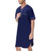 image:imageSWOMOG Mens Silk Satin Nightshirt Short Sleeve Loose Henley Sleep Shirt Comfy Nightgown Big amp Tall Men SleepwearDeep Navy Blue