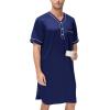 image:imageSWOMOG Mens Silk Satin Nightshirt Short Sleeve Loose Henley Sleep Shirt Comfy Nightgown Big amp Tall Men SleepwearDeep Navy Blue